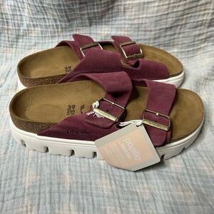 Papillio By Birkenstock Maroon Burgundy Arizona Platform Suede Sandals